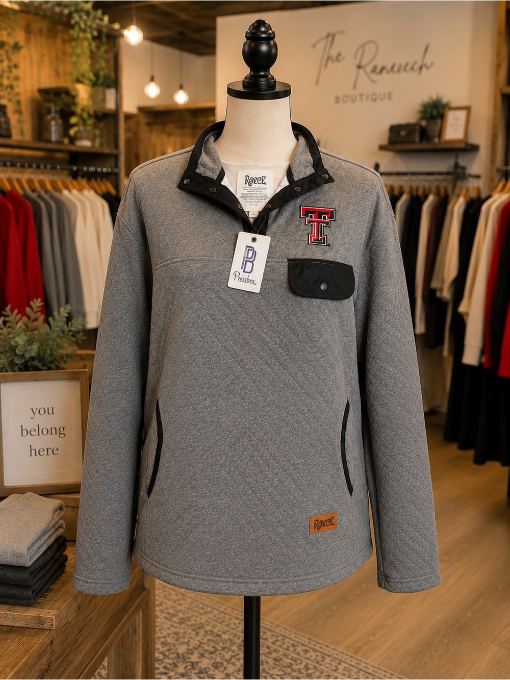 Quilted Grey Pullover with Contrast Pocket - Texas Tech - Picture 3 of 4